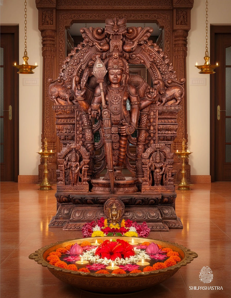 Thiruchendur Murugan | 4-Feet Handcrafted Wooden Idol | Shilpashastra