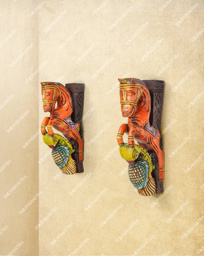 Horse & Parrot Motif Handcrafted Wooden Ornamental Brackets