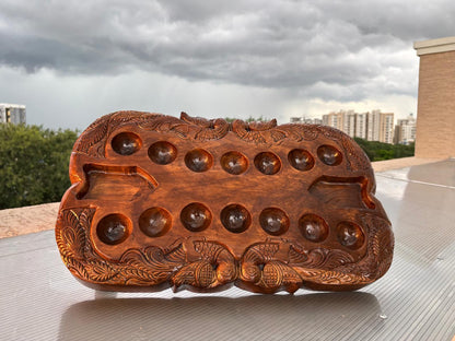 Peacock Palanguzhi – Handcrafted Teak Wooden Traditional Game Board