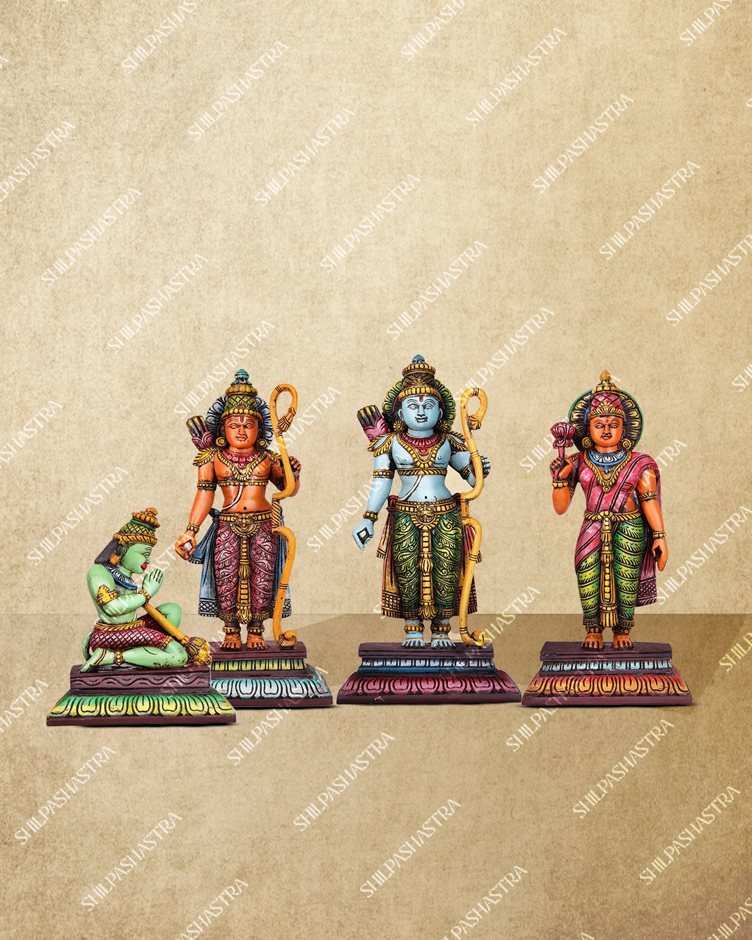 Sri Ramar, Seetha, Lakshmanan & Hanuman Handcrafted Wooden Set