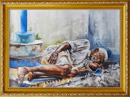 Realistic Watercolor Painting – Traditional Indian Village Life