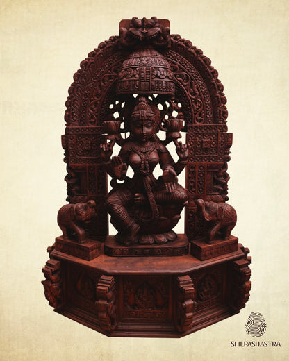 Premium Custom Lakshmi Statue – 5 Feet Handcrafted Idol in Vaagai & Mahogany Wood